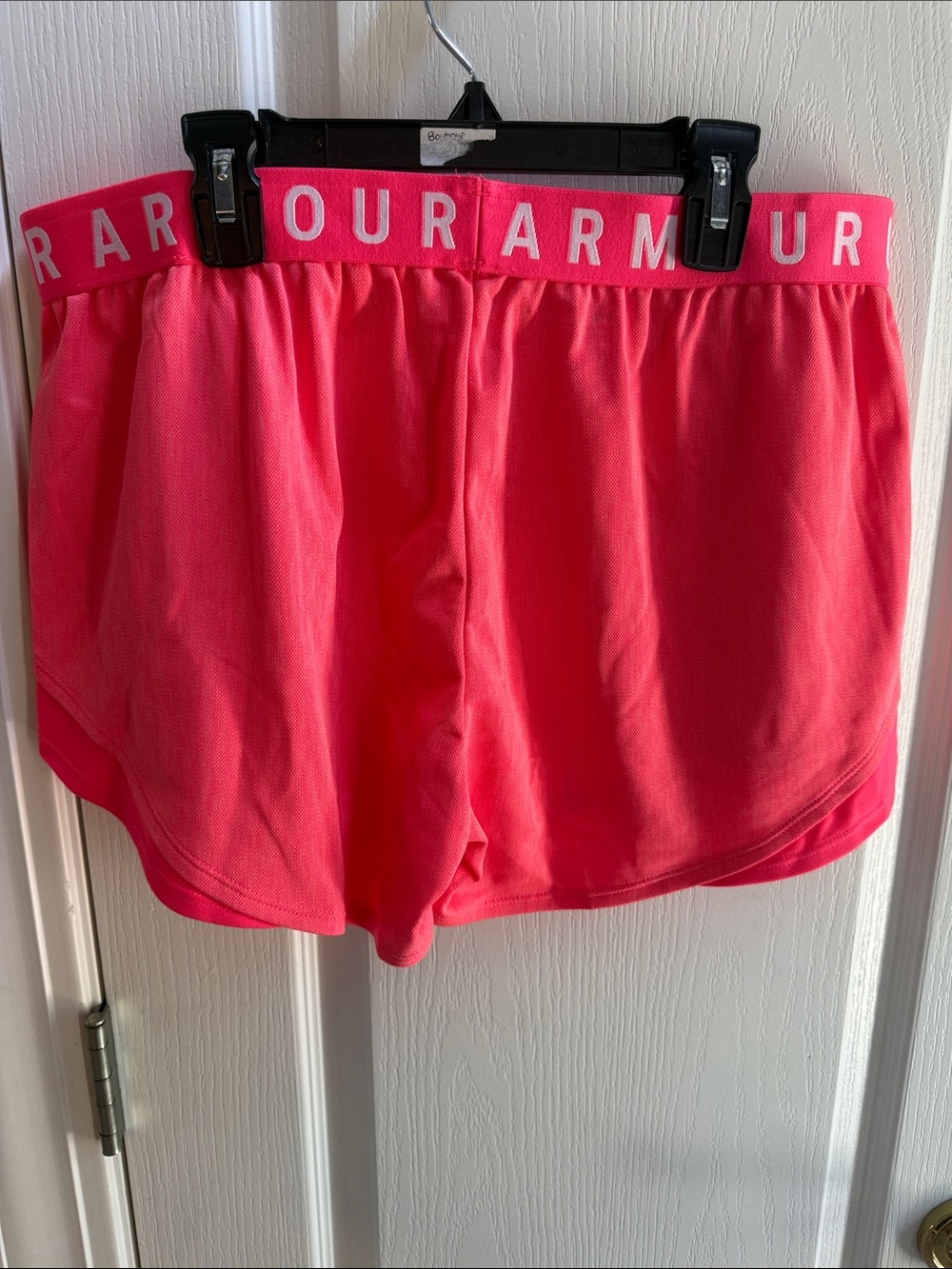 Under Armour Women's Hot Pink Athletic Shorts with Branded Waistband - Picture 2 of 3